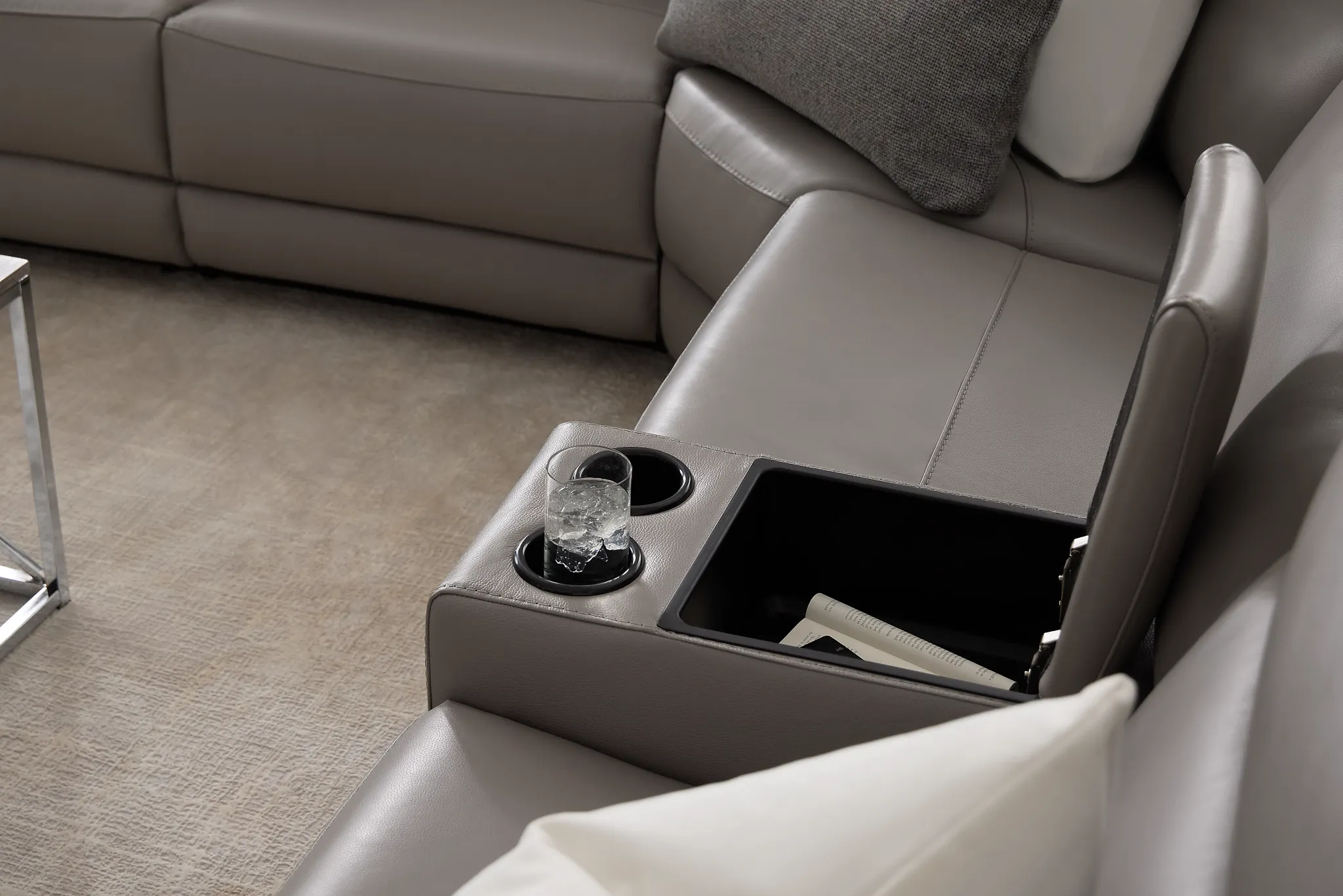 Walker Light Gray Lthr/vinyl Medium Triple Power 2-arm Sectional