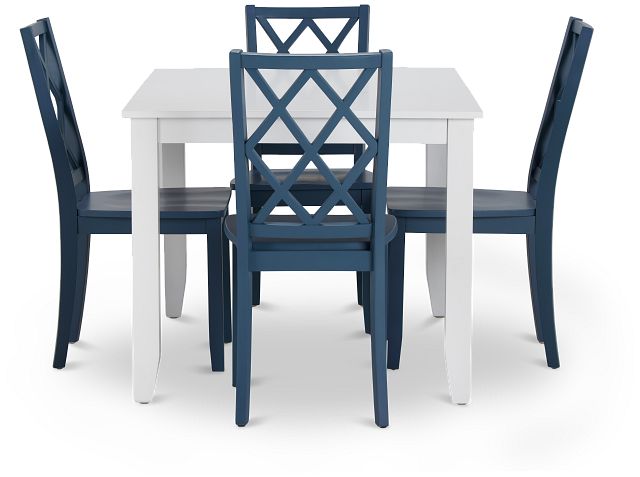 Edgartown White Rect Table & 4 Navy Wood Chairs (2)