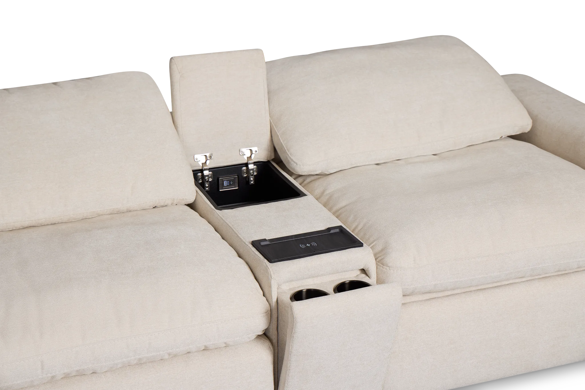 Drift Light Beige Fabric Medium Dual Power 2-arm Reclining Sectional