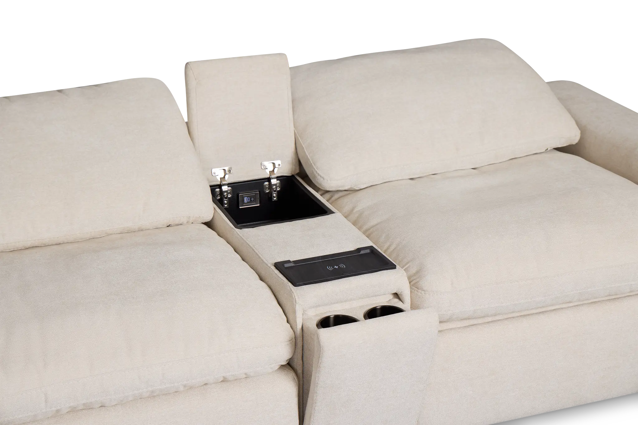 Drift Light Beige Fabric Medium Dual Power 2-arm Reclining Sectional Drift Light Beige Fabric Medium Dual Power 2-arm Reclining Sectional