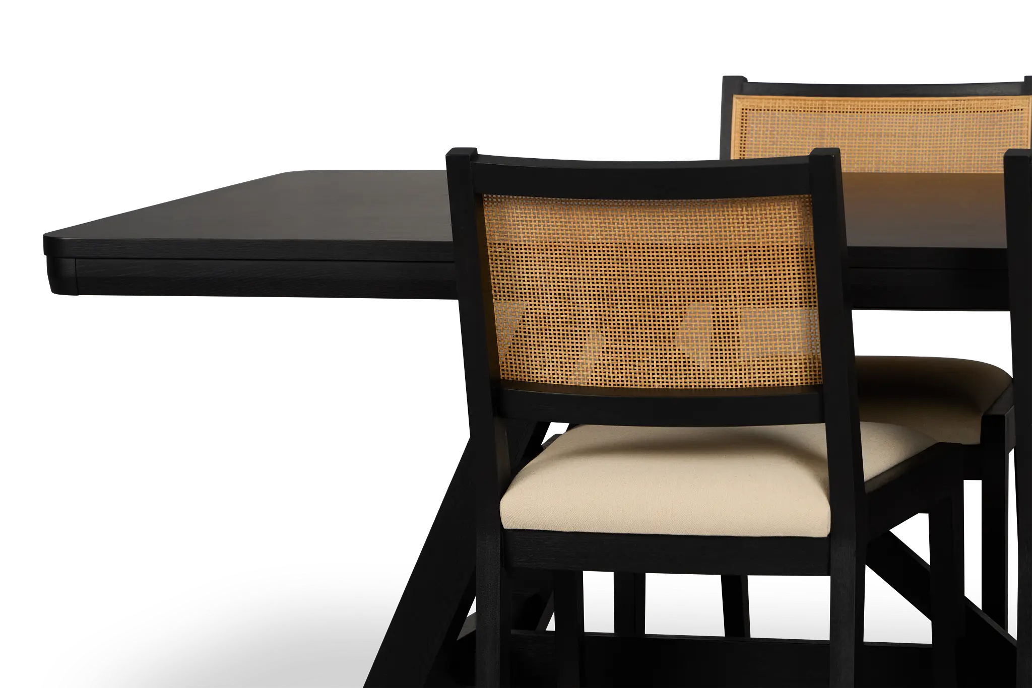 Pacific Black Trestle Table & 4 Upholstered Chairs Pacific Black Trestle Table & 4 Upholstered Chairs