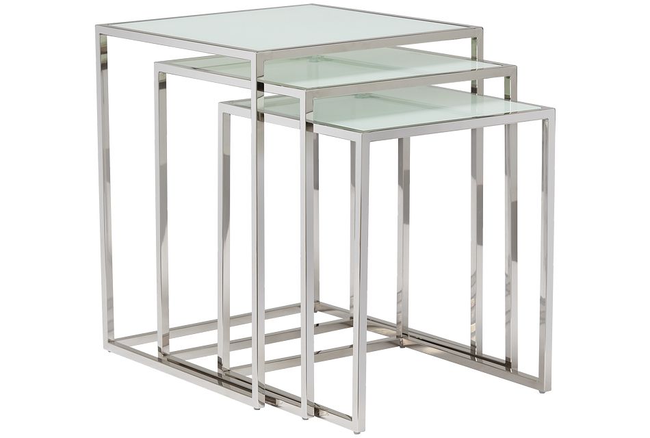 Eve White Glass Nesting End Table