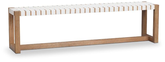 Haven White Woven Upholstered Dining Bench