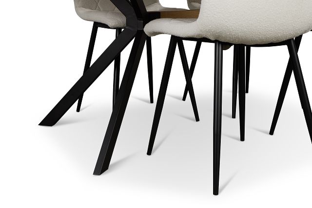 Lynden Light Tone Rect Table & 4 White Upholstered Side Chairs