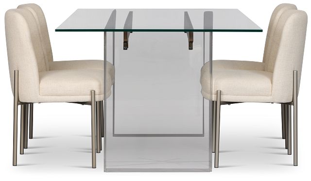 Avondale Glass Rect Table & 4 Upholstered Chairs