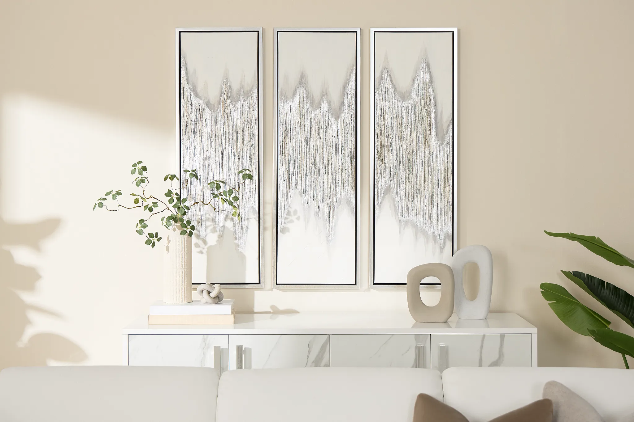 Drizzle Gray Set Of 3 Framed Canvas Wall Art