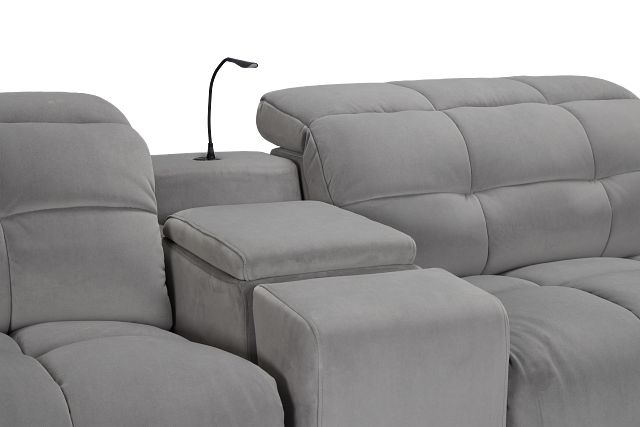 Gemma Light Gray Velvet Medium Triple Power Left Chaise Sectional