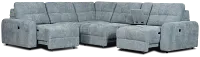 Hendrix Light Blue Fabric Medium Tri Power 2 Arm Extension Chaise Sectional