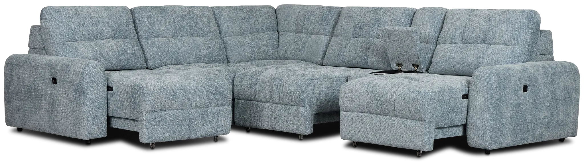 Hendrix Light Blue Fabric Medium Tri Power 2 Arm Extension Chaise Sectional Hendrix Light Blue Fabric Medium Tri Power 2 Arm Extension Chaise Sectional