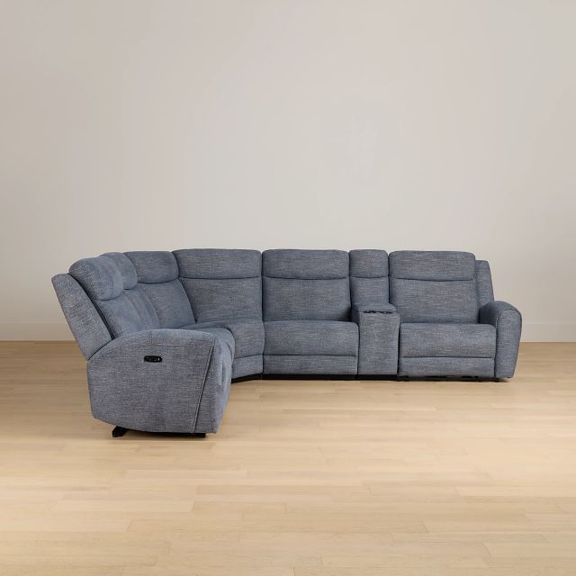 Walker Blue Fabric Medium Dual Power 2-arm Reclining Sectional