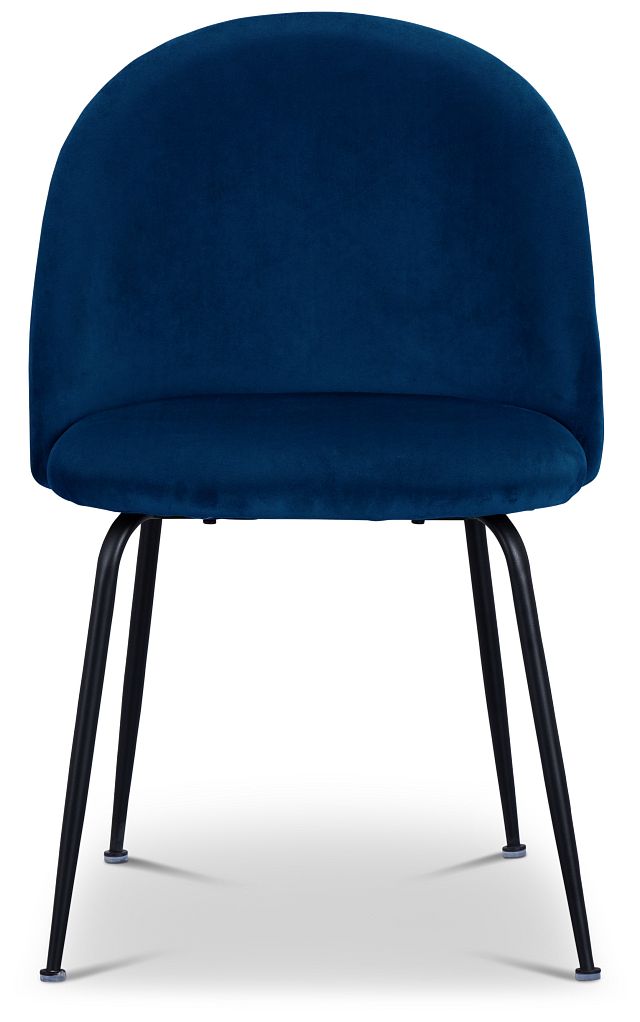 Capri Dark Blue Velvet Upholstered Side Chair W/ Black Legs