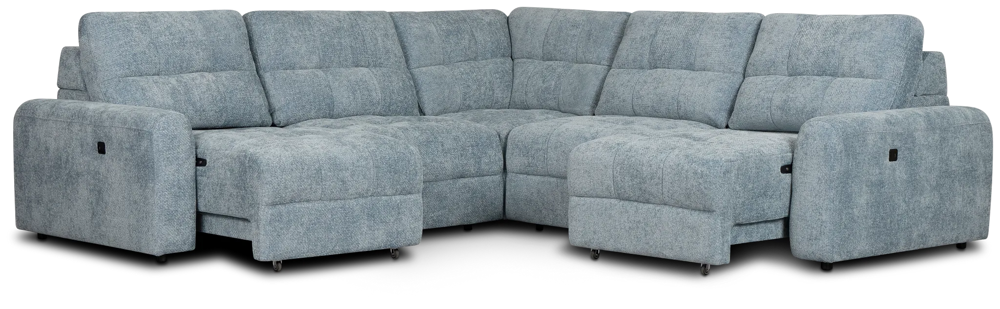 Hendrix Light Blue Fabric Small Two Arm Power Extension Chaise Sectional