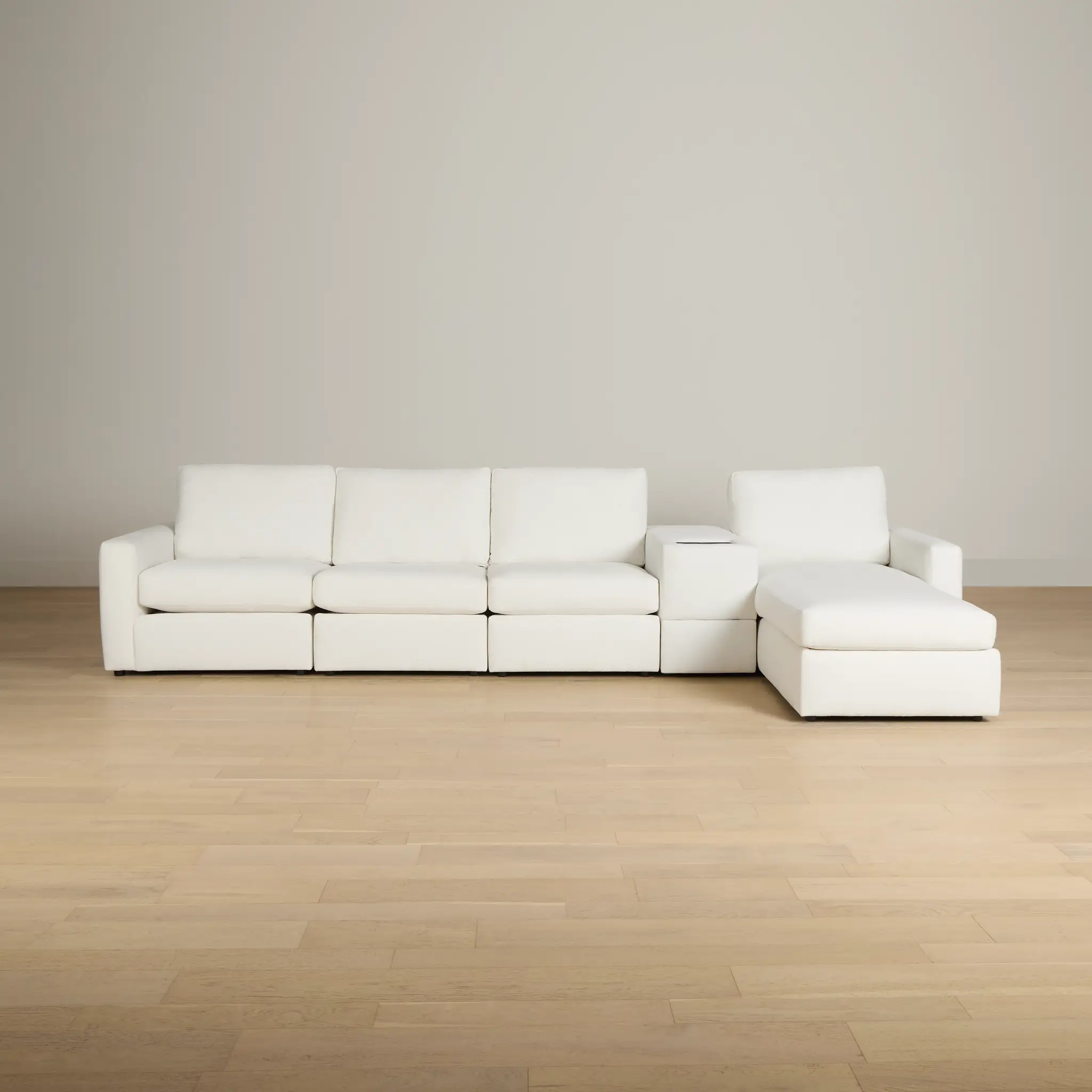 Citymod White Fabric Small Right Chaise Sectional With Storage Console Citymod White Fabric Small Right Chaise Sectional With Storage Console