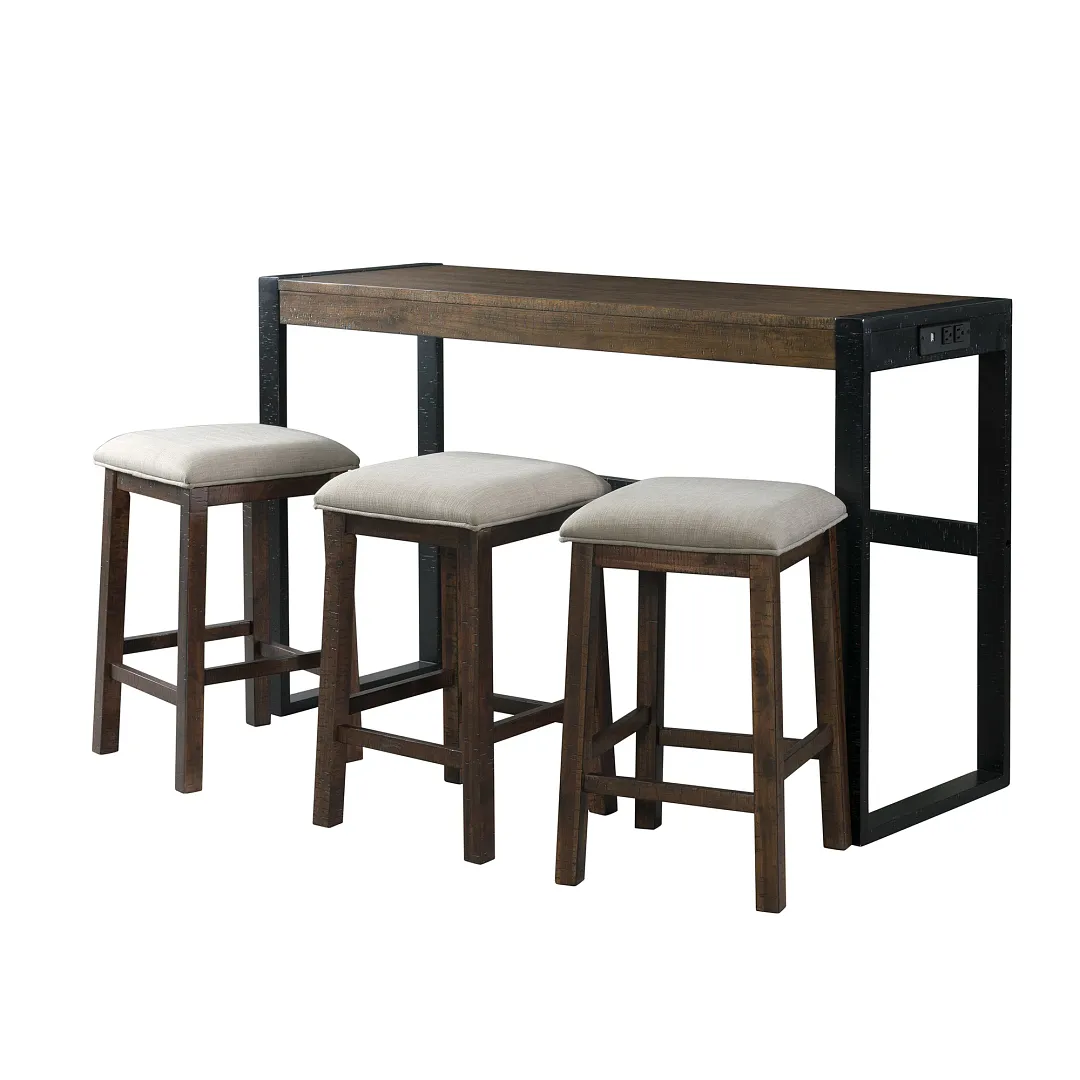 Tirian Dark Tone Sofa Table With 3 Stools