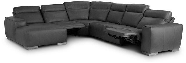 Elba Dark Gray Leather Large Dual Power Left Chaise Sectional