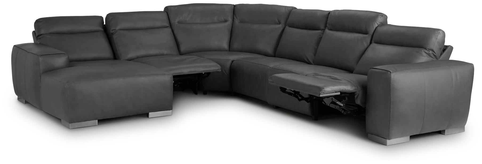 Elba Dark Gray Leather Large Dual Power Left Chaise Sectional