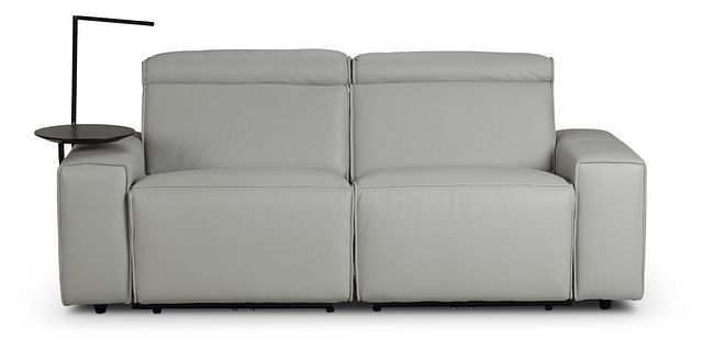 Carmelo Gray Leather Power Reclining Sofa With Left Table (1)