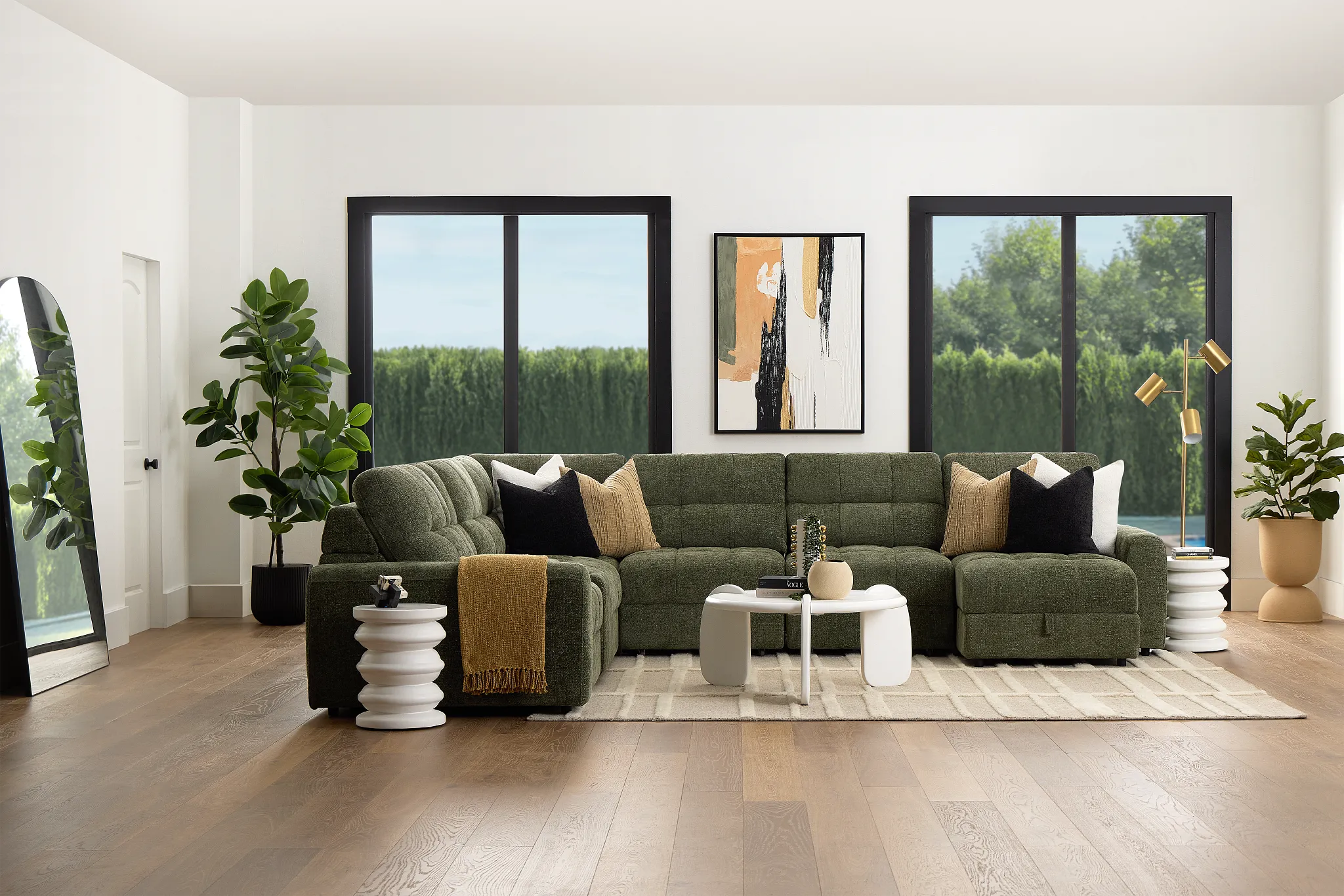 Hendrix Green Fabric Large Triple Power Right Extension Chaise Sectional
