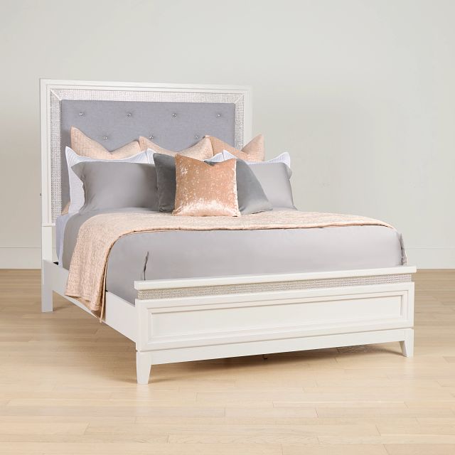Alessandria White Uph Panel Bed With Lights