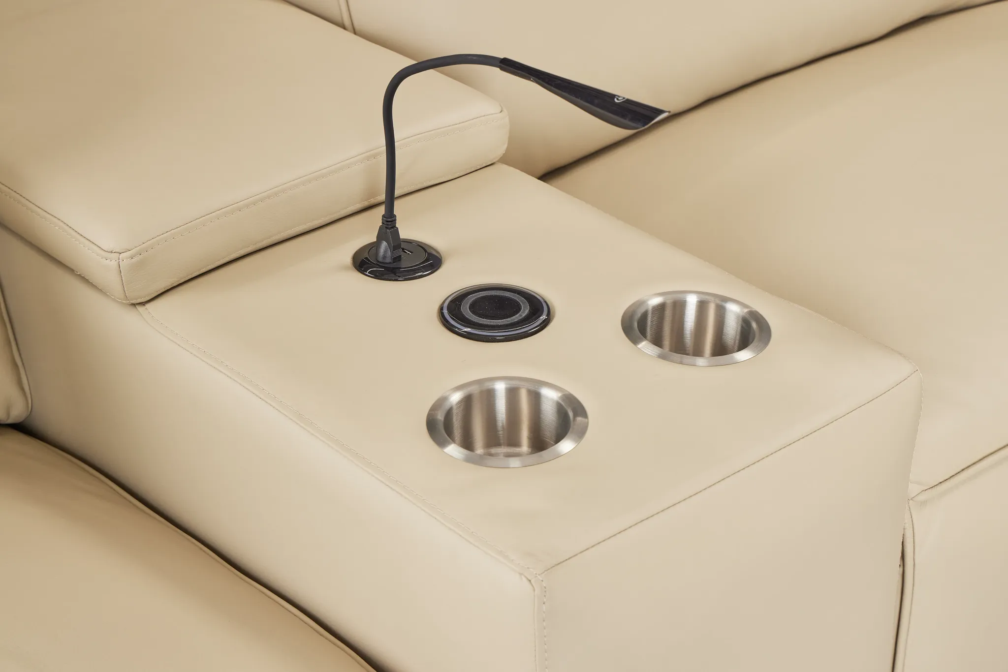 Tidal Beige Lthr/vinyl Large Triple Power Reclining Two-arm Sectional