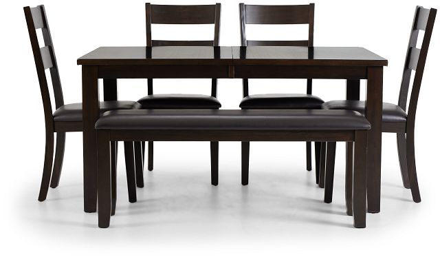 Navarro Dark Tone Rect Table, 4 Chairs & Bench (4)