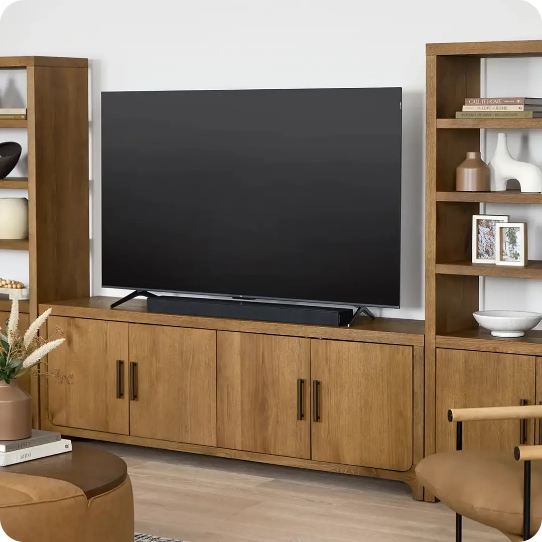 Modular entertainment wall for living room storage