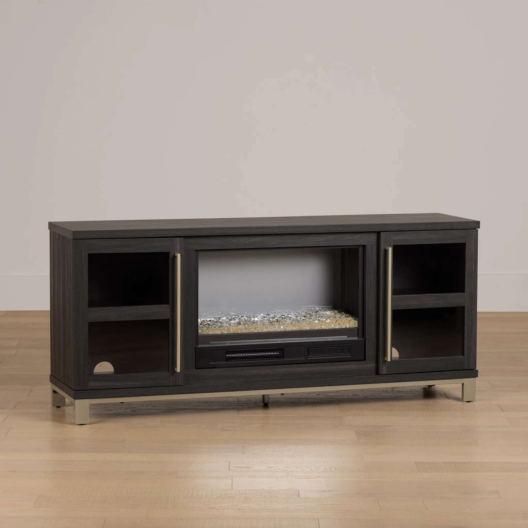 Roswell Dark Tone 65" Tv Stand With Fireplace Insert