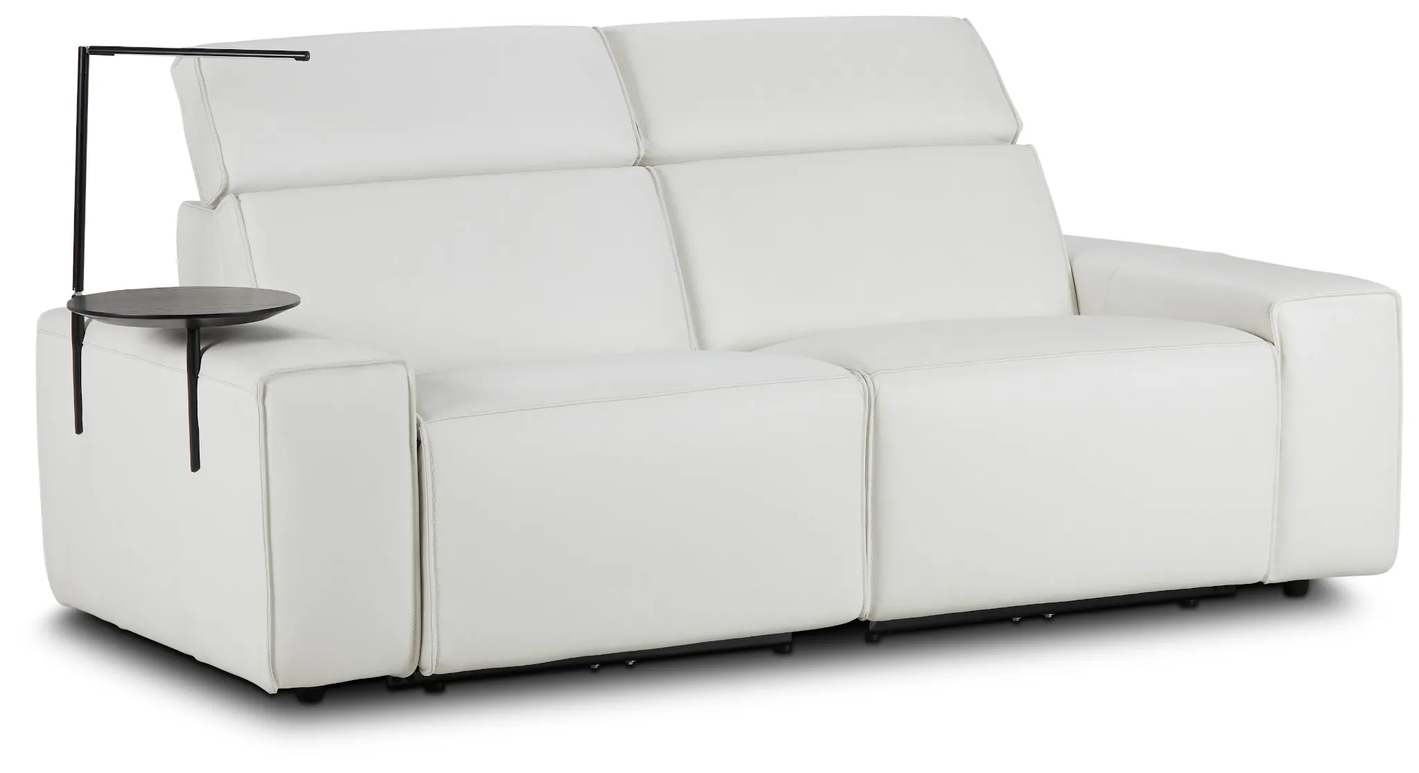 Carmelo White Leather Power Reclining Sofa With Left Table