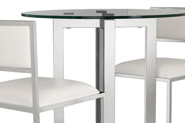 Amalfi White Glass Pub Table & 2 Metal Barstools