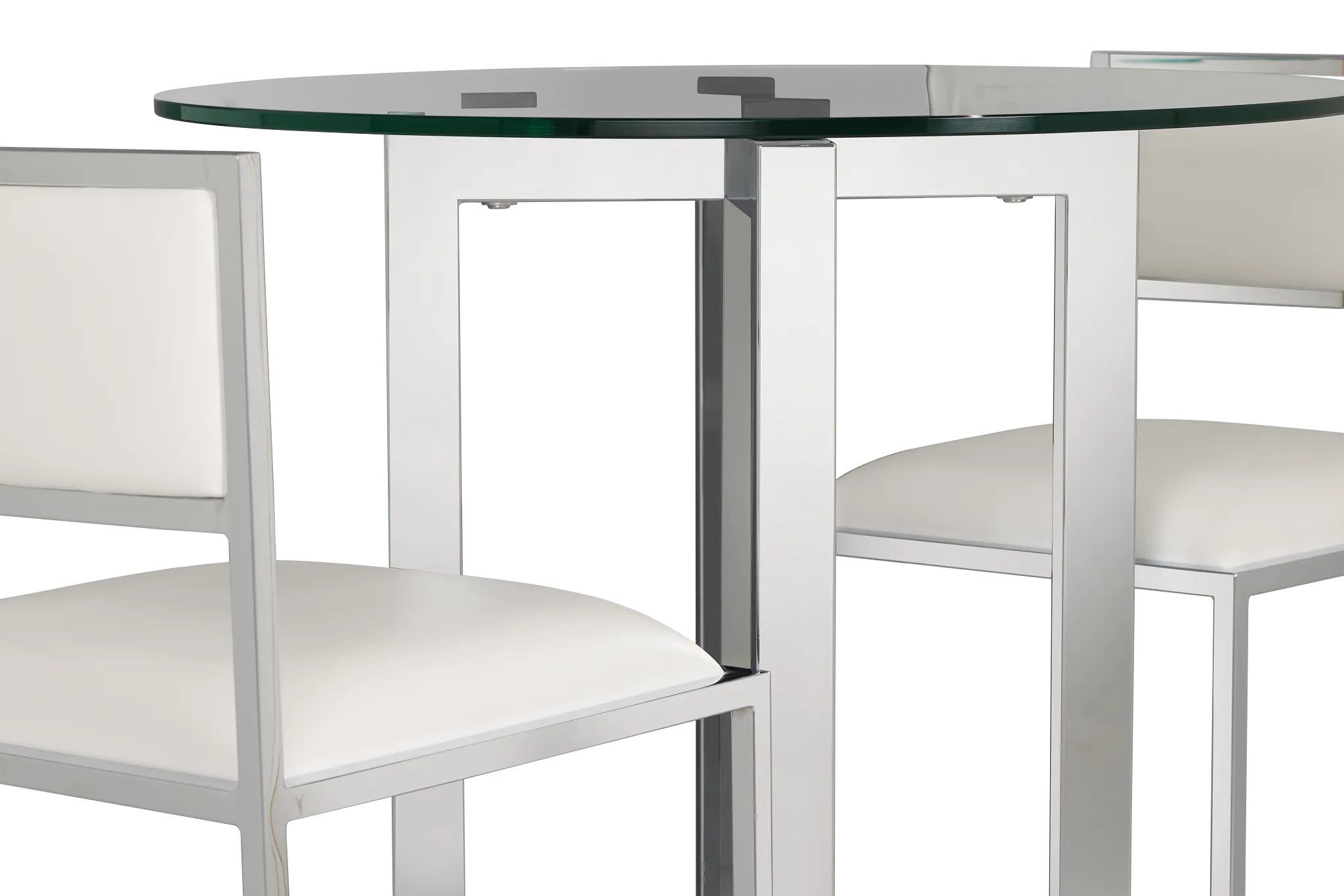 Amalfi White Glass Pub Table & 2 Metal Barstools