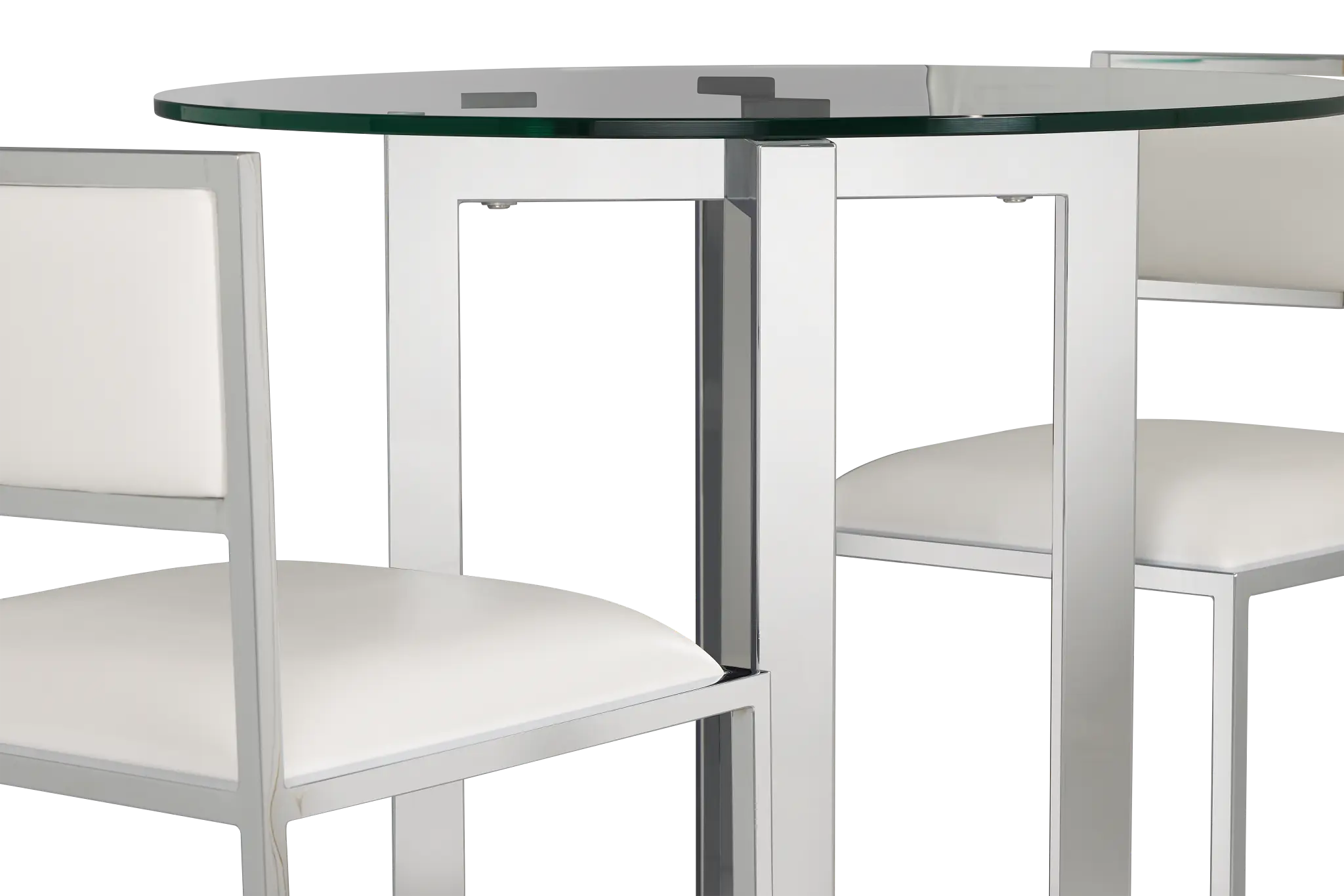 Amalfi White Glass Pub Table & 2 Metal Barstools Amalfi White Glass Pub Table & 2 Metal Barstools