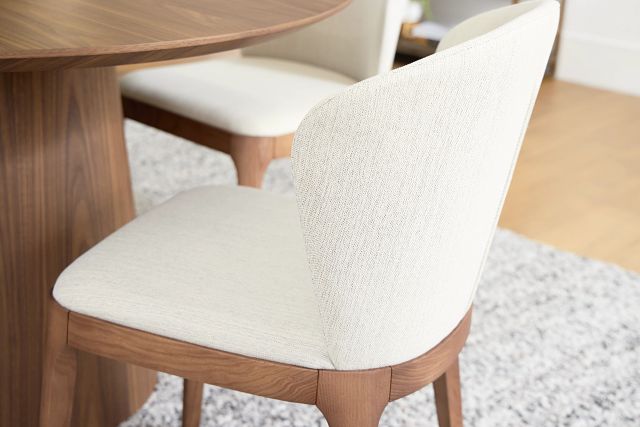 Nomad Mid Tone 47" Round Table & 4 Light Beige Chairs W/mid-tone Legs