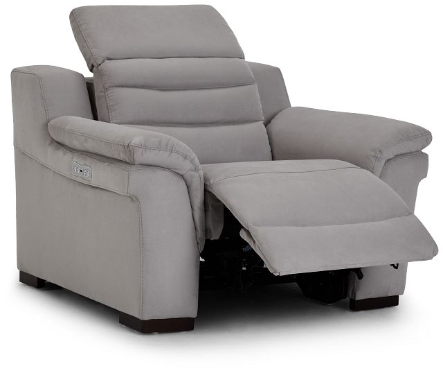 Sentinel Light Gray Micro Power Recliner With Power Headrest (2)