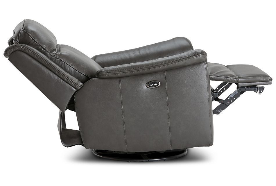 Aiden Dark Gray Leather Power Swivel Glider Recliner