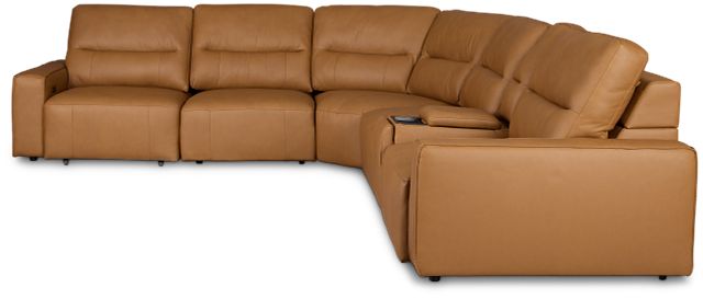 Rudy Brown Lthr/vinyl Medium Dual Power 2 Arm Extension Chaise Sectional
