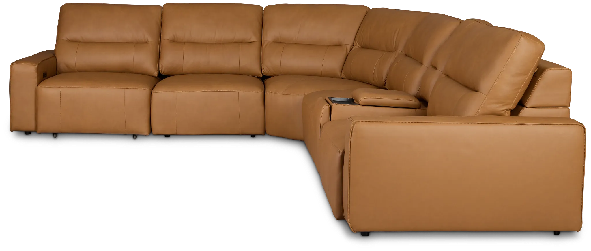 Rudy Brown Lthr/vinyl Medium Dual Power 2 Arm Extension Chaise Sectional