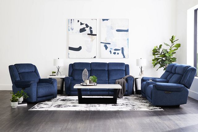 Beckett Dark Blue Micro Power Reclining Console Loveseat