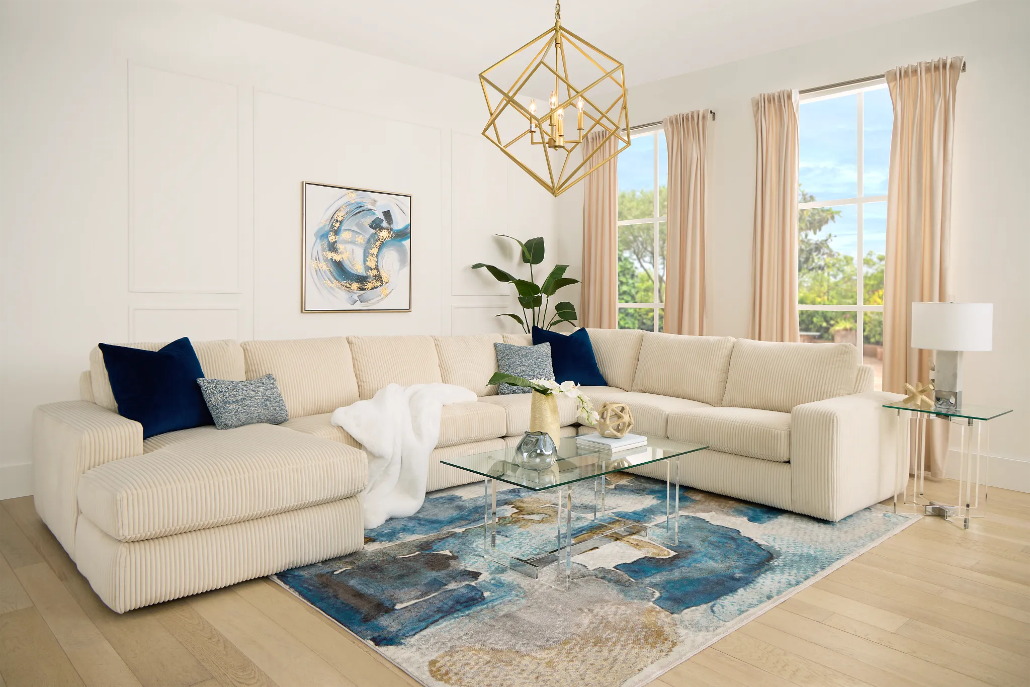 Charlie Ivory Fabric Large Left Chaise Sectional