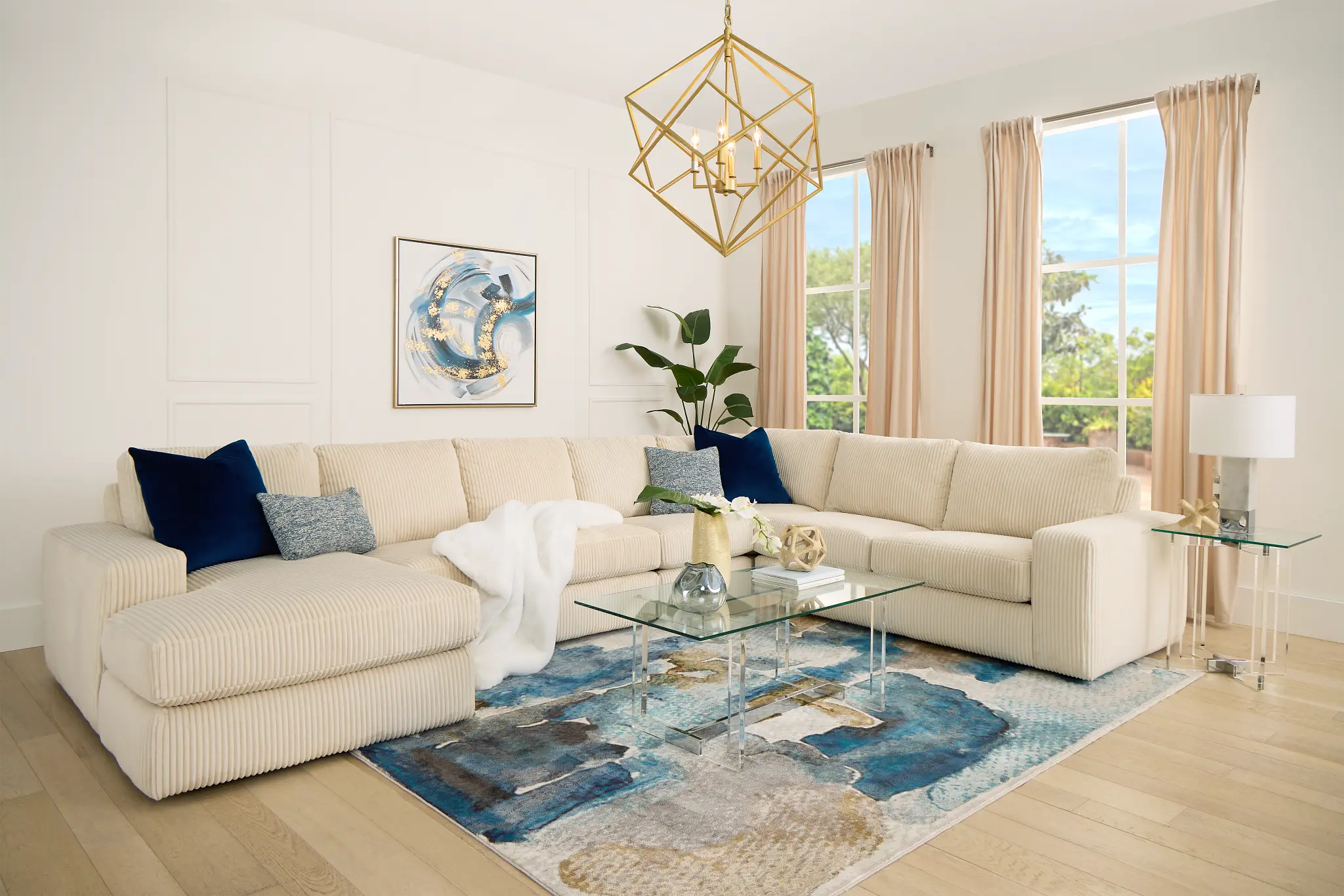 Charlie Ivory Fabric Large Left Chaise Sectional Charlie Ivory Fabric Large Left Chaise Sectional