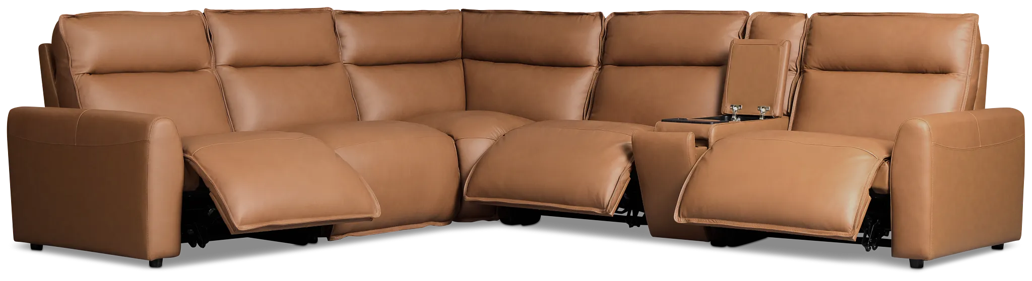 Edison Medium Brown Leather/Vinyl Medium Triple Power 2-arm Sectional