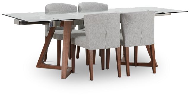 Fresno Glass Lt Gray Rectangular Table & 4 Upholstered Chairs (3)