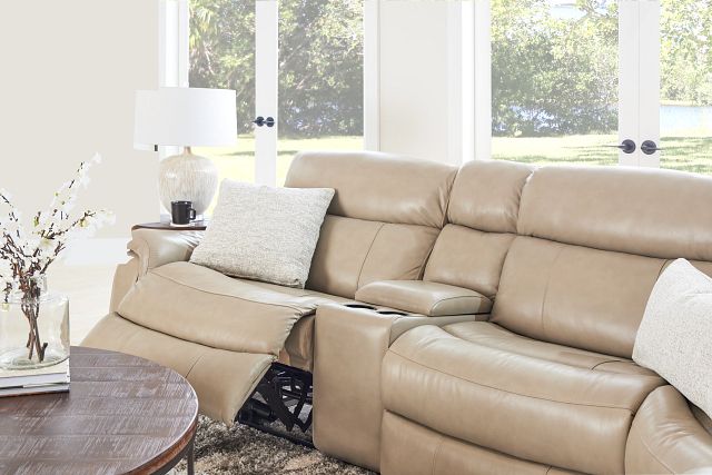 Graham Light Beige Lthr/vinyl Medium Triple Power 2-arm Sectional