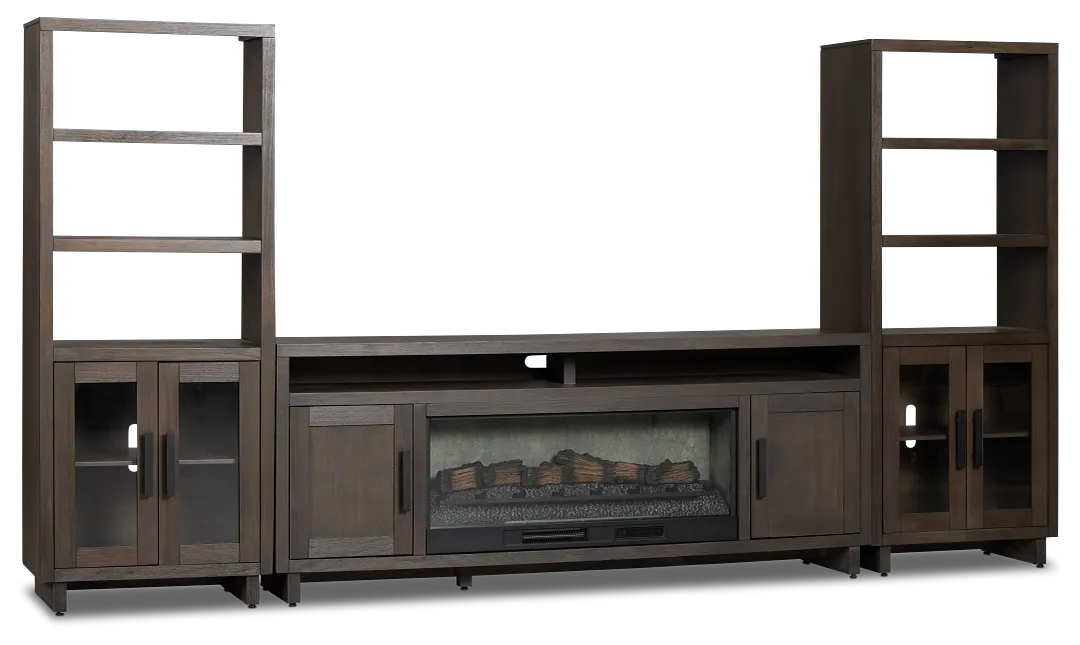 Richmond Gray 80" Door Pier Entertainment Wall With Fireplace