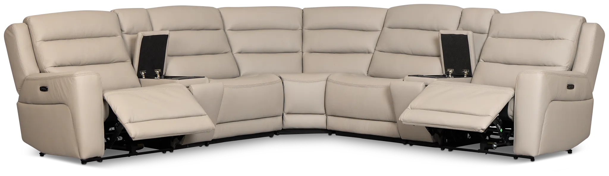 Wilder Taupe Leather Large Dual Power Reclining Two-arm Sectional
