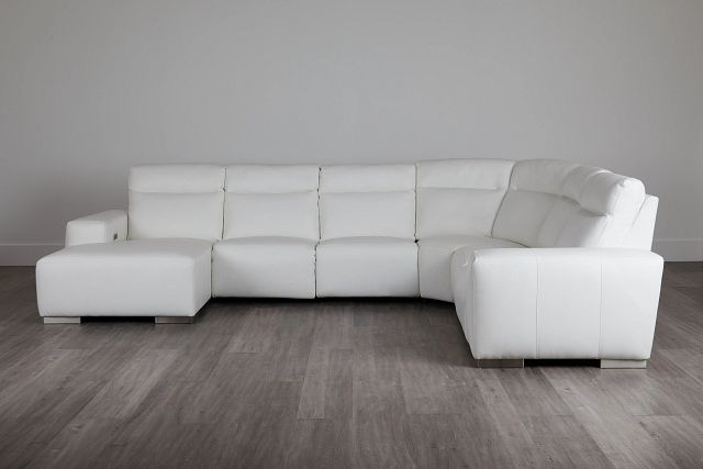 Elba White Leather Large Dual Power Left Chaise Sectional