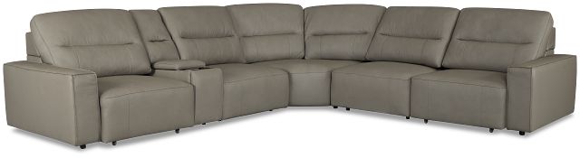 Rudy Gray Lthr/vinyl Medium Dual Power 2 Arm Extension Chaise Sectional