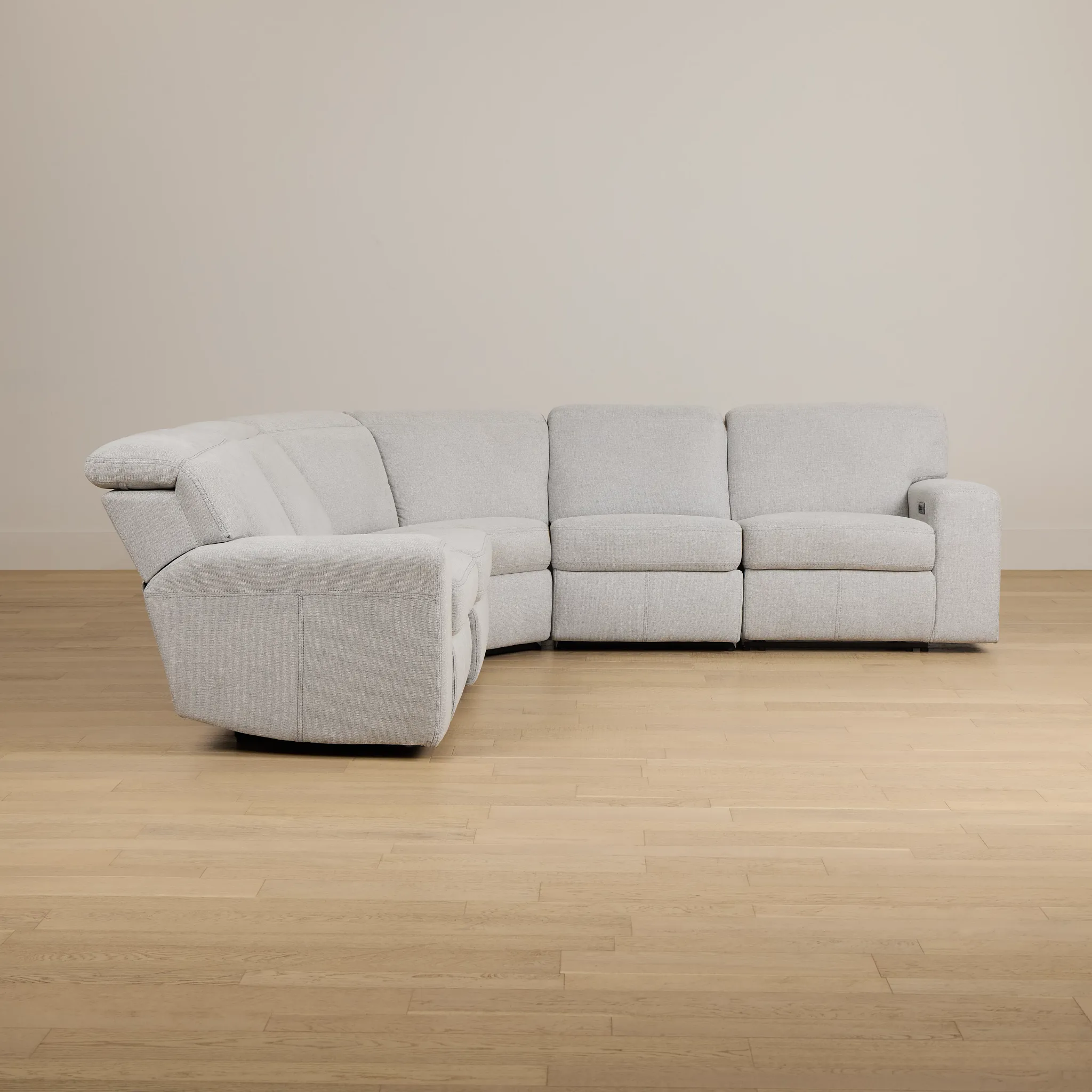 Callum Light Gray Fabric Small Dual Power Reclining Two-arm Sectional