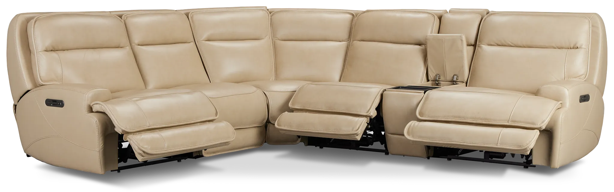 Casey Light Beige Lthr/vinyl Medium Triple Power 2-arm Sectional