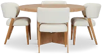 Malibu Light Tone Round Table & 4 Upholstered Chairs