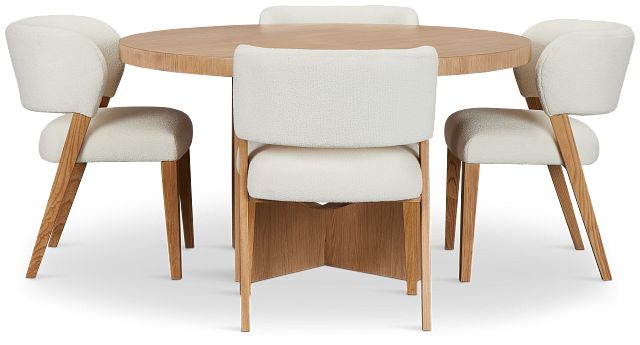 Malibu Light Tone Round Table & 4 Upholstered Chairs